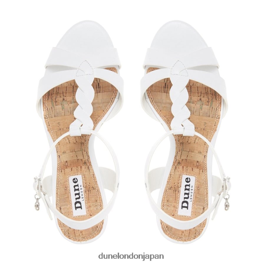 コアラ プリーツTバーストラップ コルクウェッジヒール 白 女性 Dune London 4JB82R515